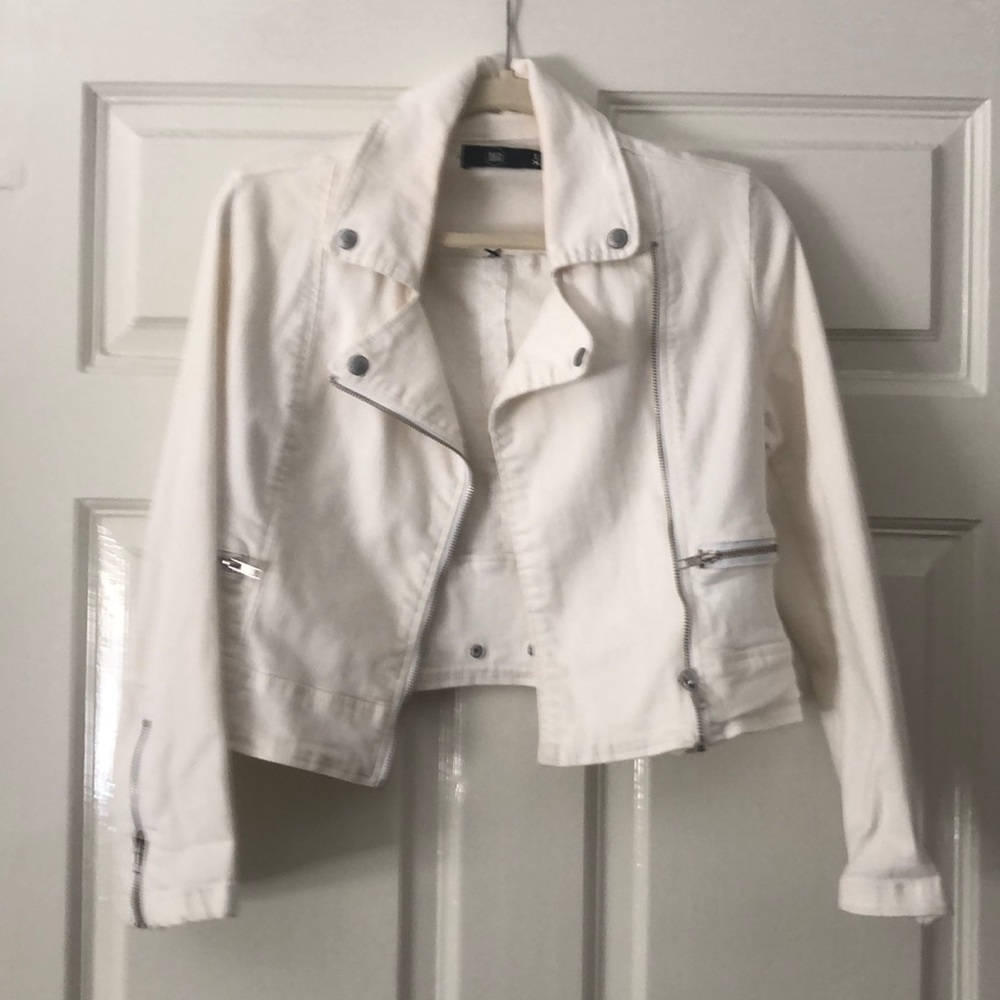Res Denim White Stretch Denim Moto Jacket